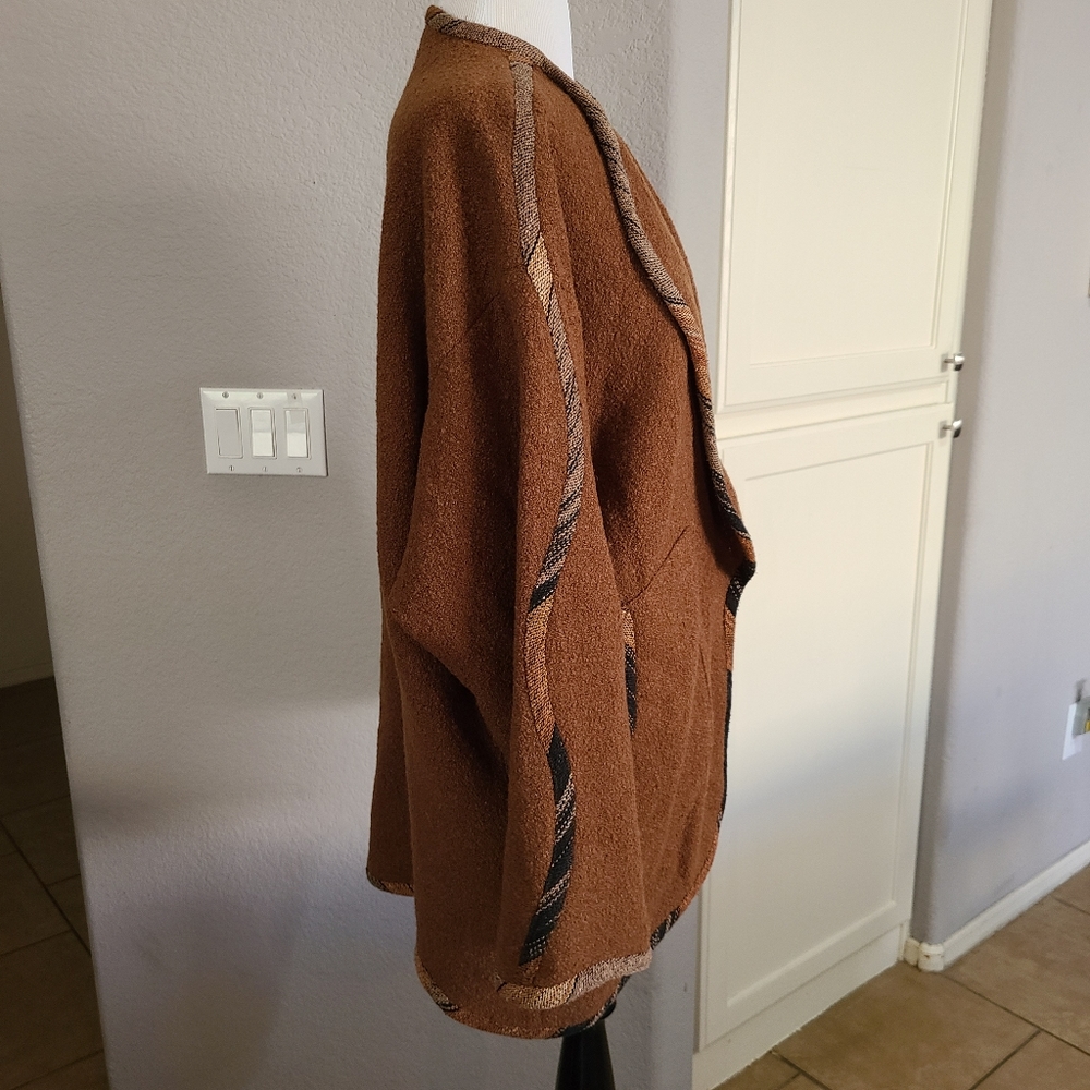 Candiss Cole Art to Wear Brown Open Front Sweater Jacket Women's Size Small - Picture 2 of 11